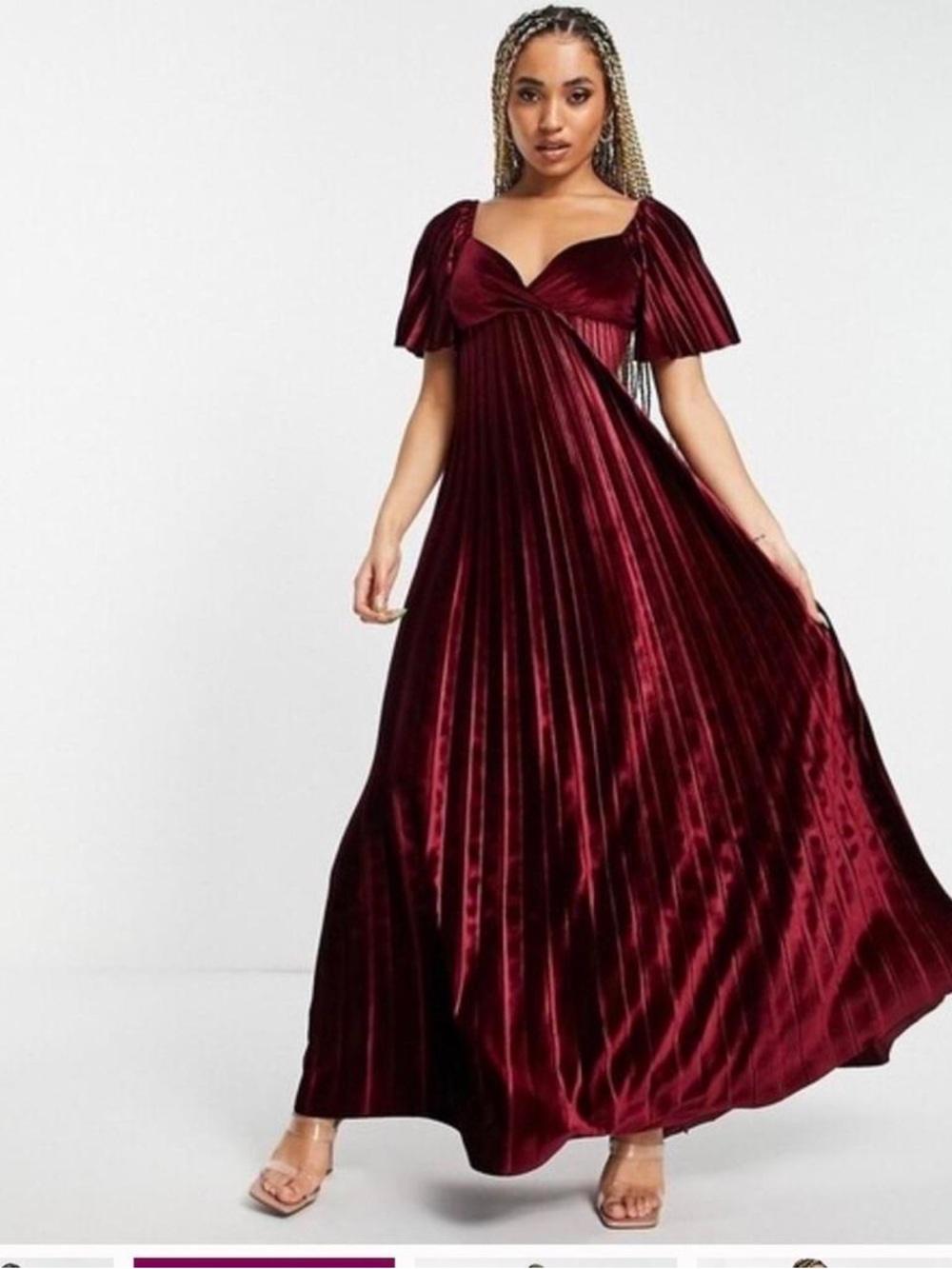 ASOS Burgundy Velvet Pleated Maxi Dress